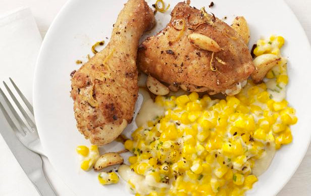 Lemon Garlic Chicken with Creamed Corn